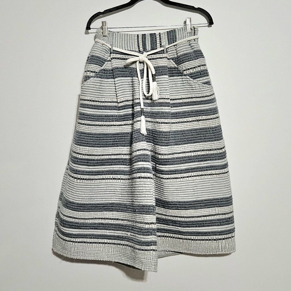 Anthropologie Laura Siegel Ellison Culotte Pants Sz S Stripped‎ Textured Pull On - Picture 1 of 13